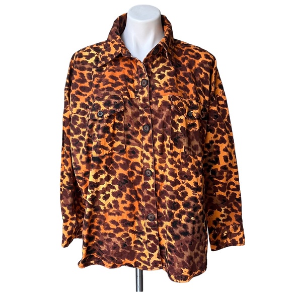 Native Youth Oversized Shacket in Bright Leopard Print, Sz L - Picture 5 of 11
